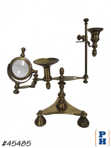 Scientific, Instrument, Magnifying Glass on Candle Stand, Brass