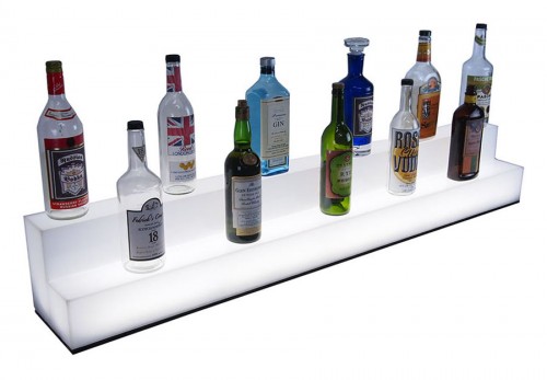 Lighted Liquor Bottle Step Display in Bar Dressing